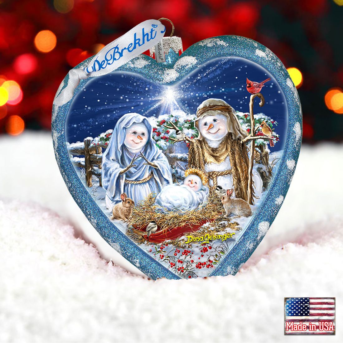 Snow Family Nativity Heart Glass Ornament Limited Edition by D. Gelsinger - Christmas Decor - 738-102-DG