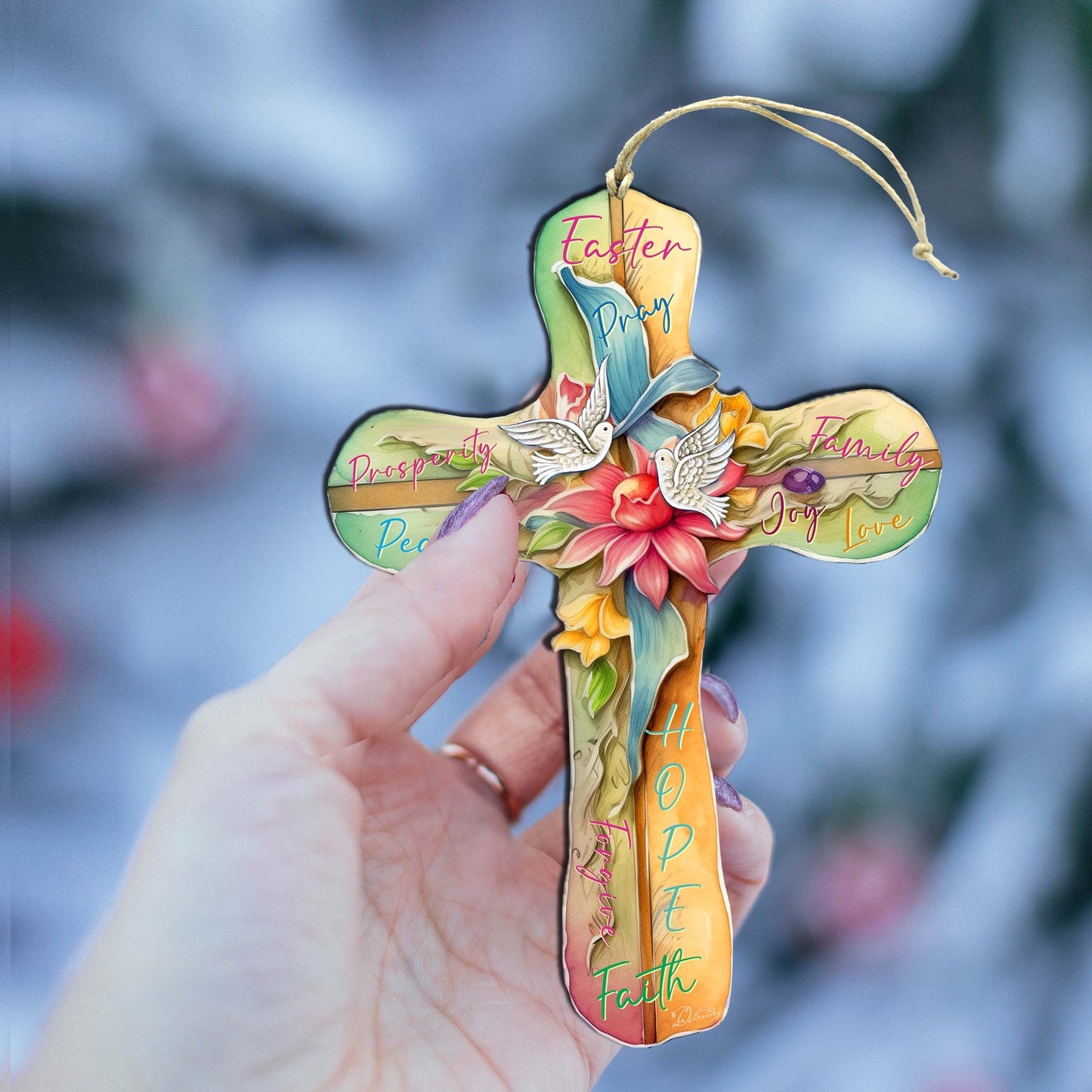 Easter Cross with Doves Wooden Ornaments by G. DeBrekht Easter Spring Decor - 8688167