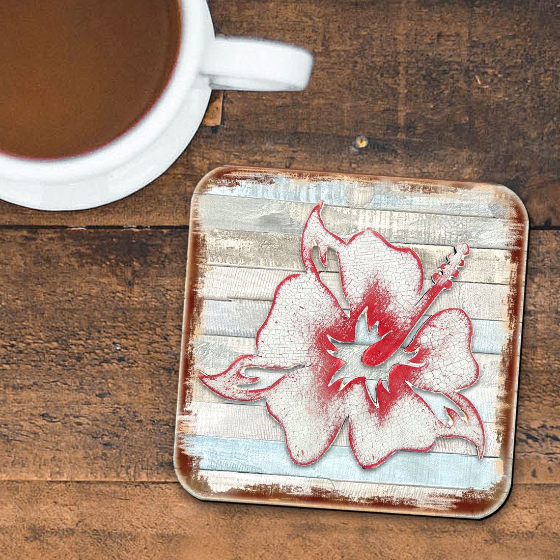 Hibiscus Flower Wooden Cork Coasters Gift Set of 4 by Nature Wonders - Nature Wildlife Decor  - 8198421-9C-S4