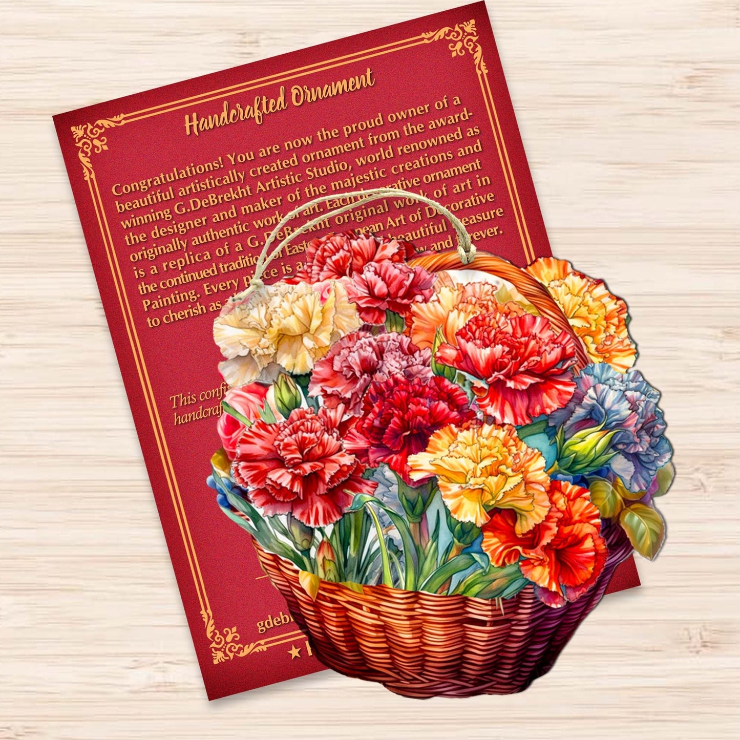Carnation Basket Wooden Ornaments by G. Debrekht - Love Family Decor - 8688315