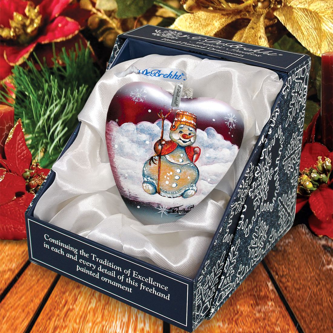 Snowman Heart Glass Ornament by G. DeBrekht - Christmas Santa Snowman Decor - 73331
