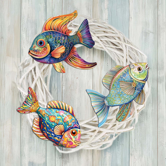 Coastal Fish Decorative Wooden Clip-on Ornaments Set of 3 by G. Debrekht - Coastal Decor - 8091034C-S3