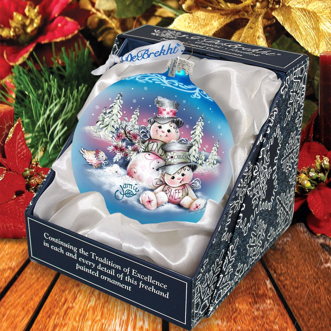 Kind Sweet Snowman Family Glass Ornament by Jamie Mills-Price - Christmas Santa Snowman Decor - 71201-0113