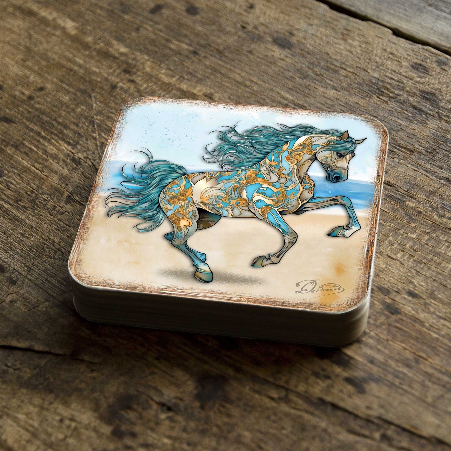 Horses Wooden Cork Coasters Gift Set of 4 by G. Debrekht - Wildlife Decor  - 8199444C-S4
