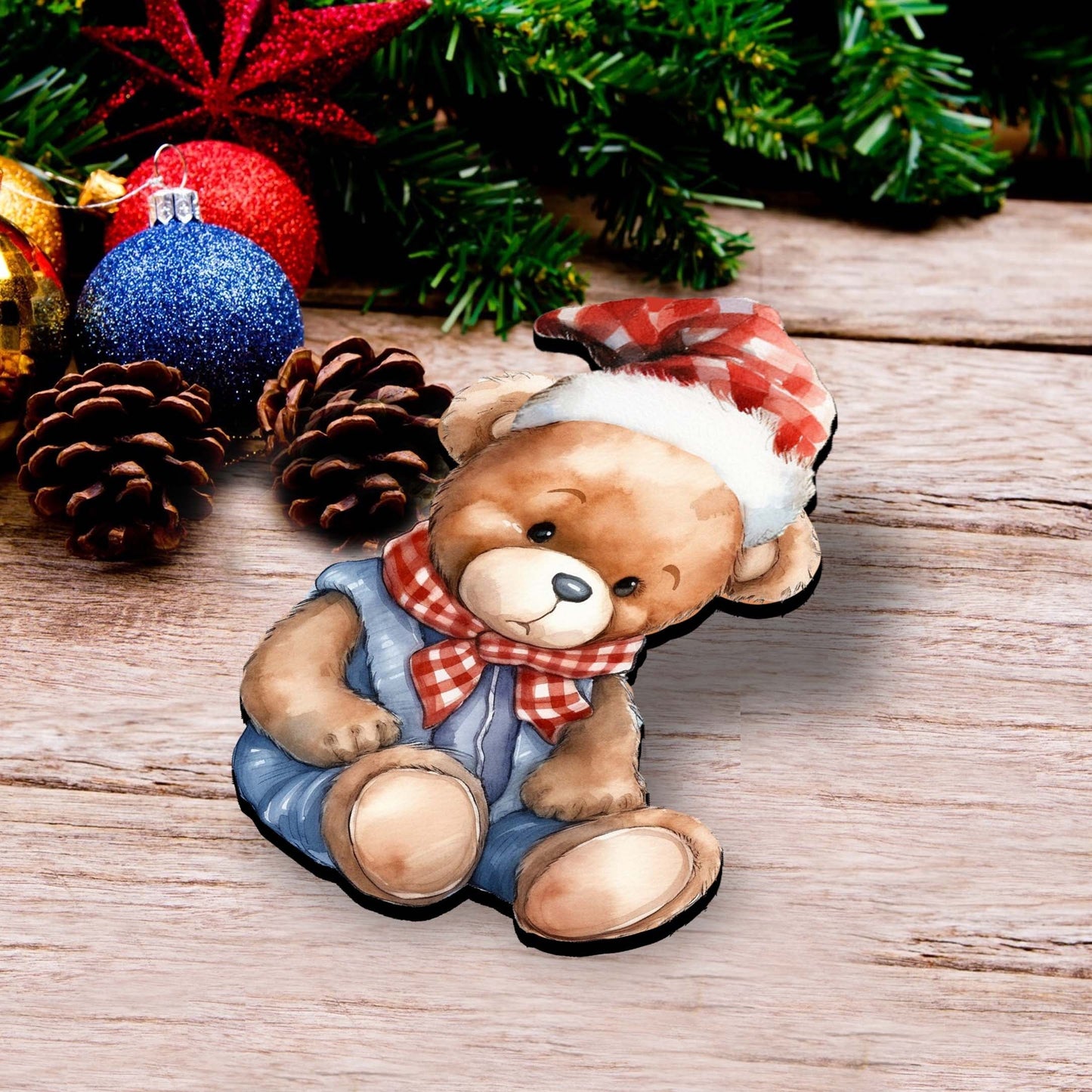 Christmas Teddy Bear Decorative Wooden Clip-on Ornaments Set of 3 by G. Debrekht - Christmas Decor - 8091011C-S3