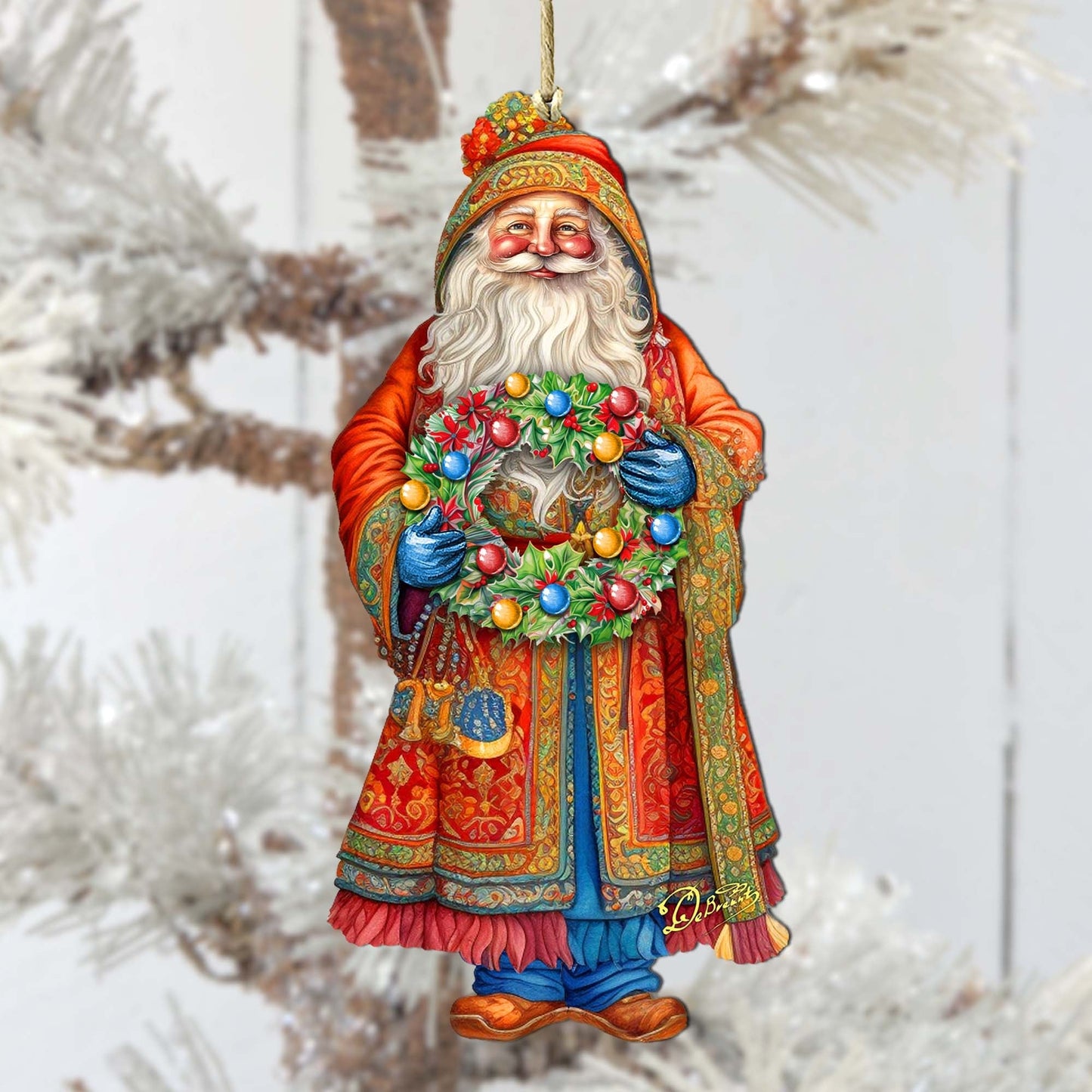 Santa's Wreath of Joy Wooden Ornaments by G. Debrekht - Christmas Santa Snowman Decor - 8691402