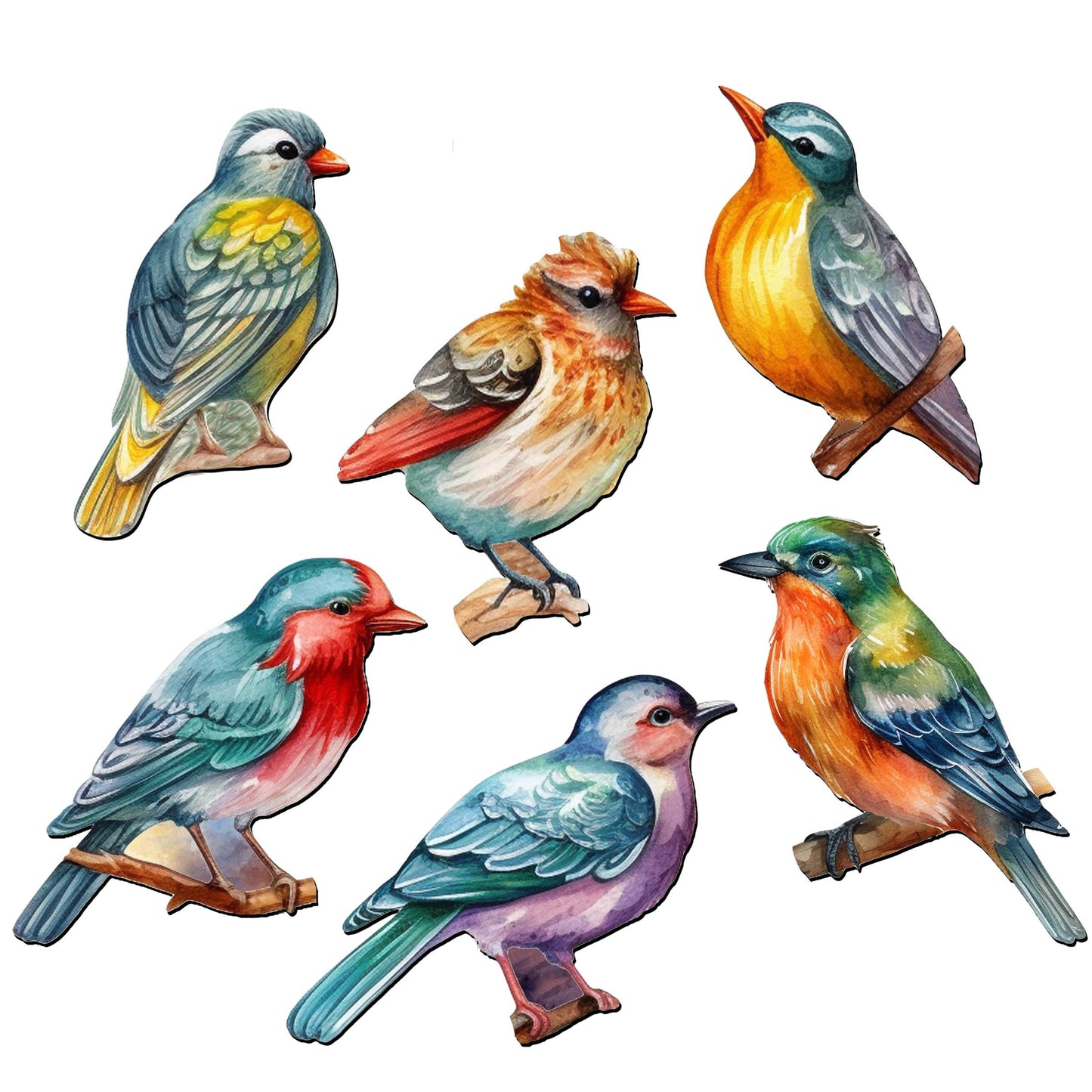 Forest Birds Decorative Wooden Magnets Set of 6 by G. Debrekht - Wildlife Decor - 8090015G-S6