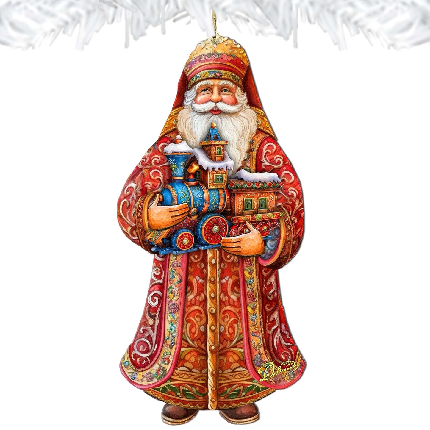 Santa's Miniature Holiday Express Wooden Ornaments by G. Debrekht - Christmas Santa Snowman Decor - 8691417