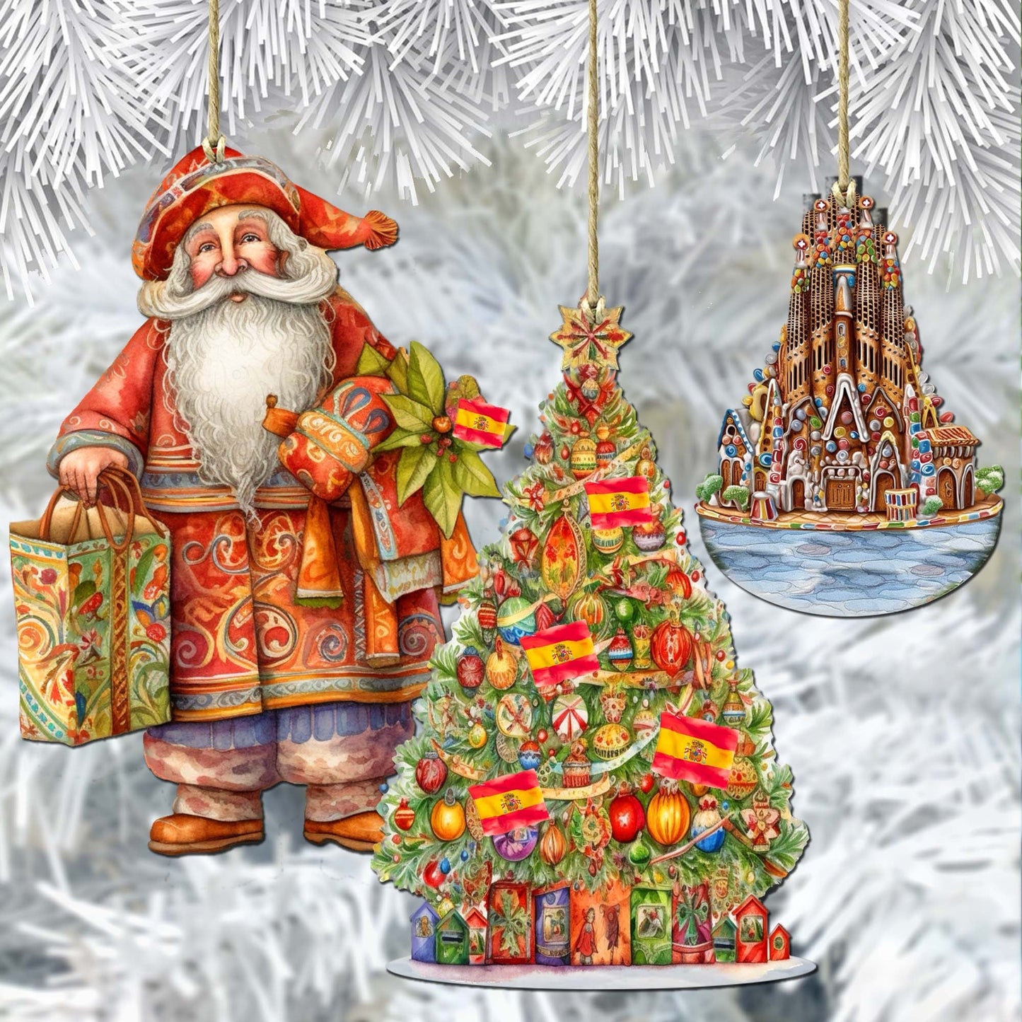 Santas Around the World - Spanish Inspired Santa - Wooden Ornaments Set of 3 by G. DeBrekht Christmas Santa Snowman Decor - 8091305S3