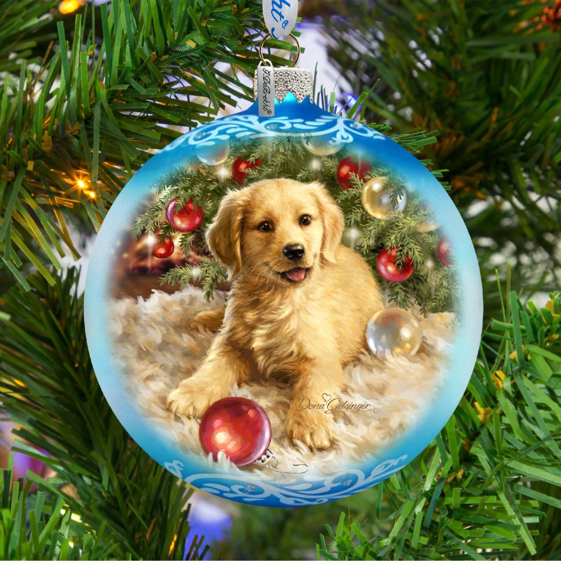 Christmas Puppy Glass Ornament by D. Gelsinger - Christmas Decor - 71104-1609