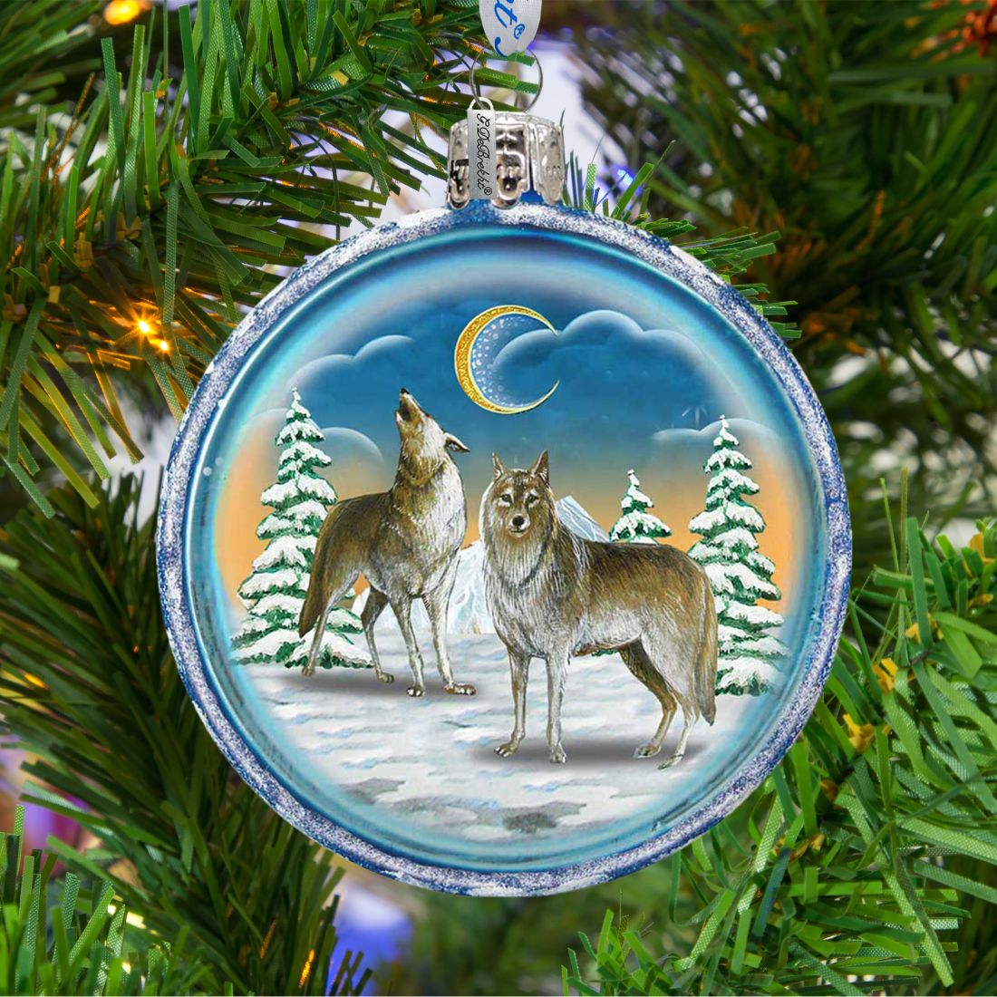 Winter Wolves Cut Ball Glass Ornament by G. DeBrekht - Wildlife Holiday Decor - 764-011