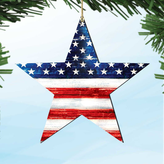 Patriotic US Star Rustic Wooden Ornaments - American Patriotic Decor - 8198917