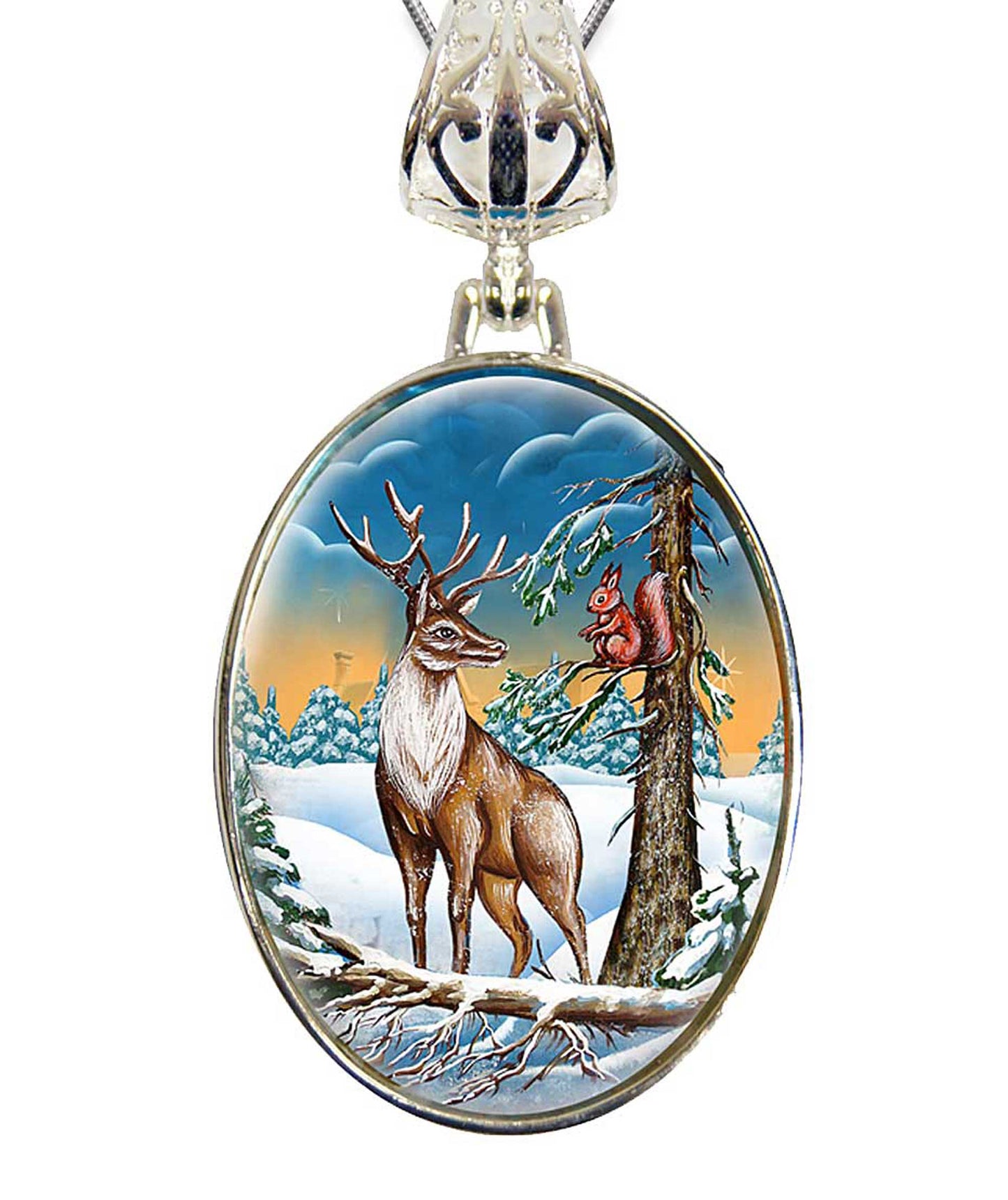 Regal Reindeer Silver Plated Mother of Pearl Jewelry Pendant Necklace - 44034
