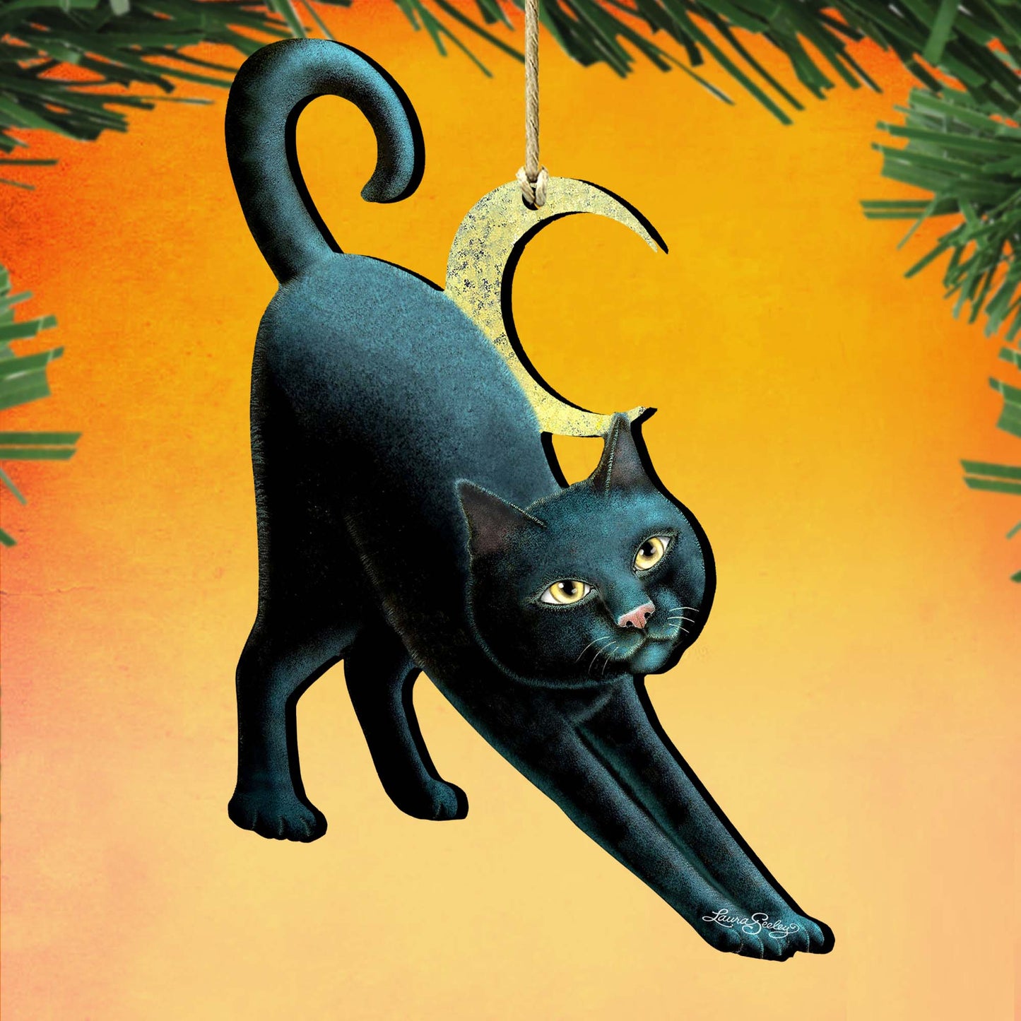 Spooky Halloween Cat Wooden Ornaments by Laura Seeley - Thanksgiving Halloween Decor - 8512054-LS