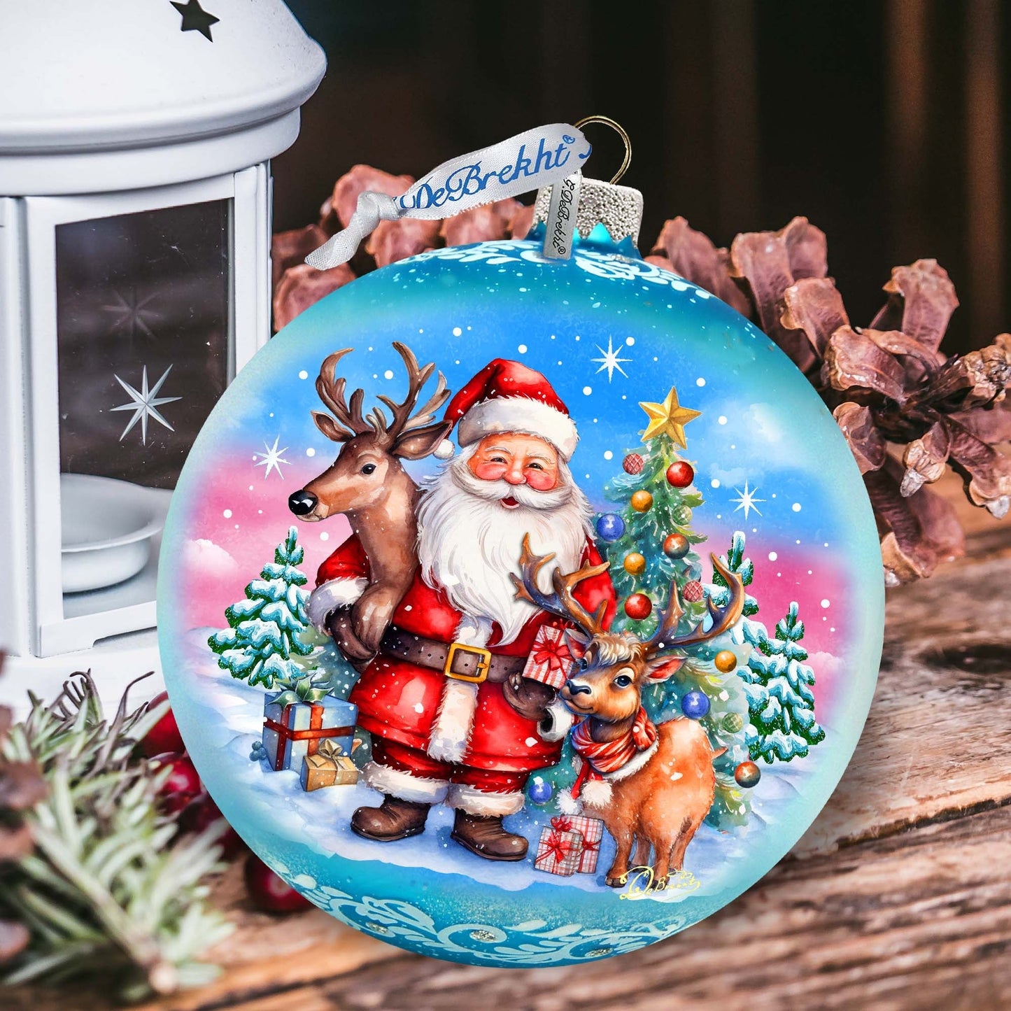 Santas Best Friends Lg Glass Ornament by G.Debrekht - Christmas Santa Snowman Decor - 73947