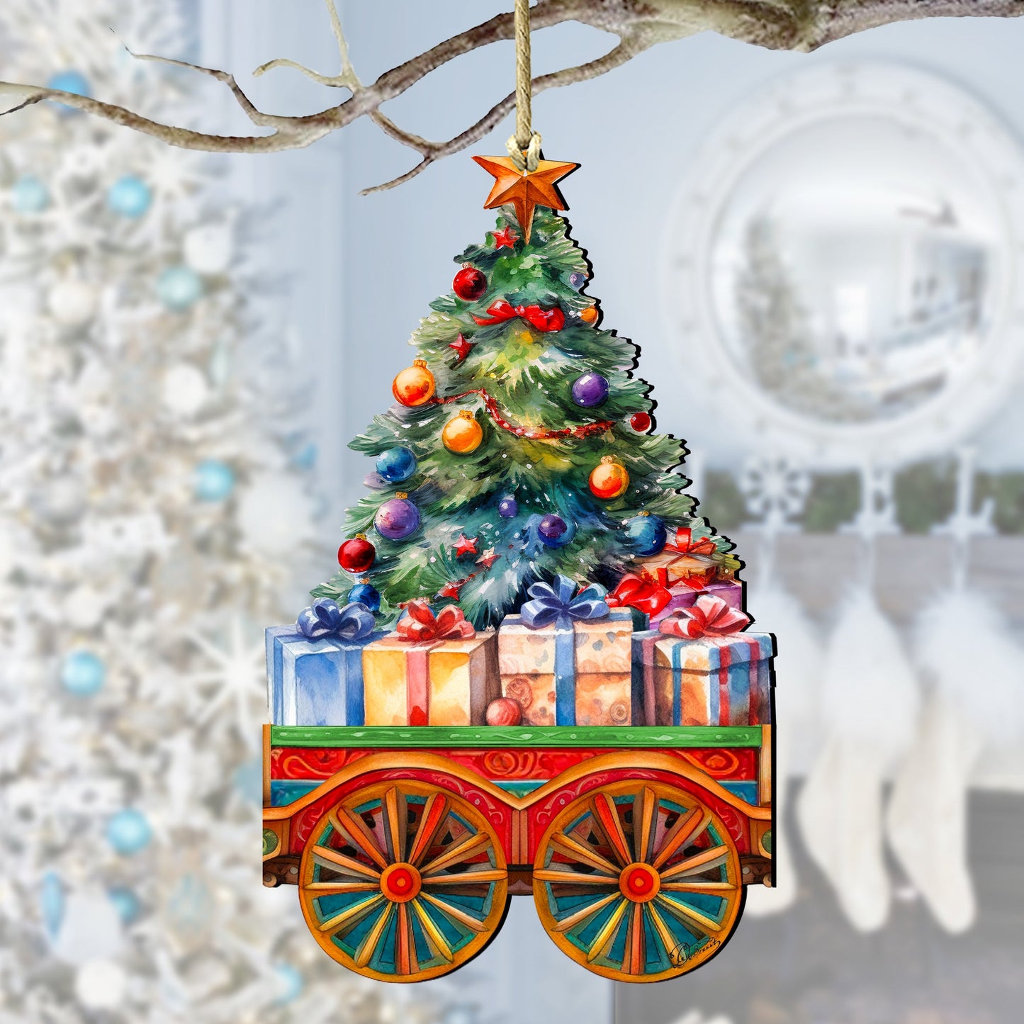 Santa's Train Wooden Ornaments Set of 3 by G. Debrekht - Christmas Décor - 8100202S3