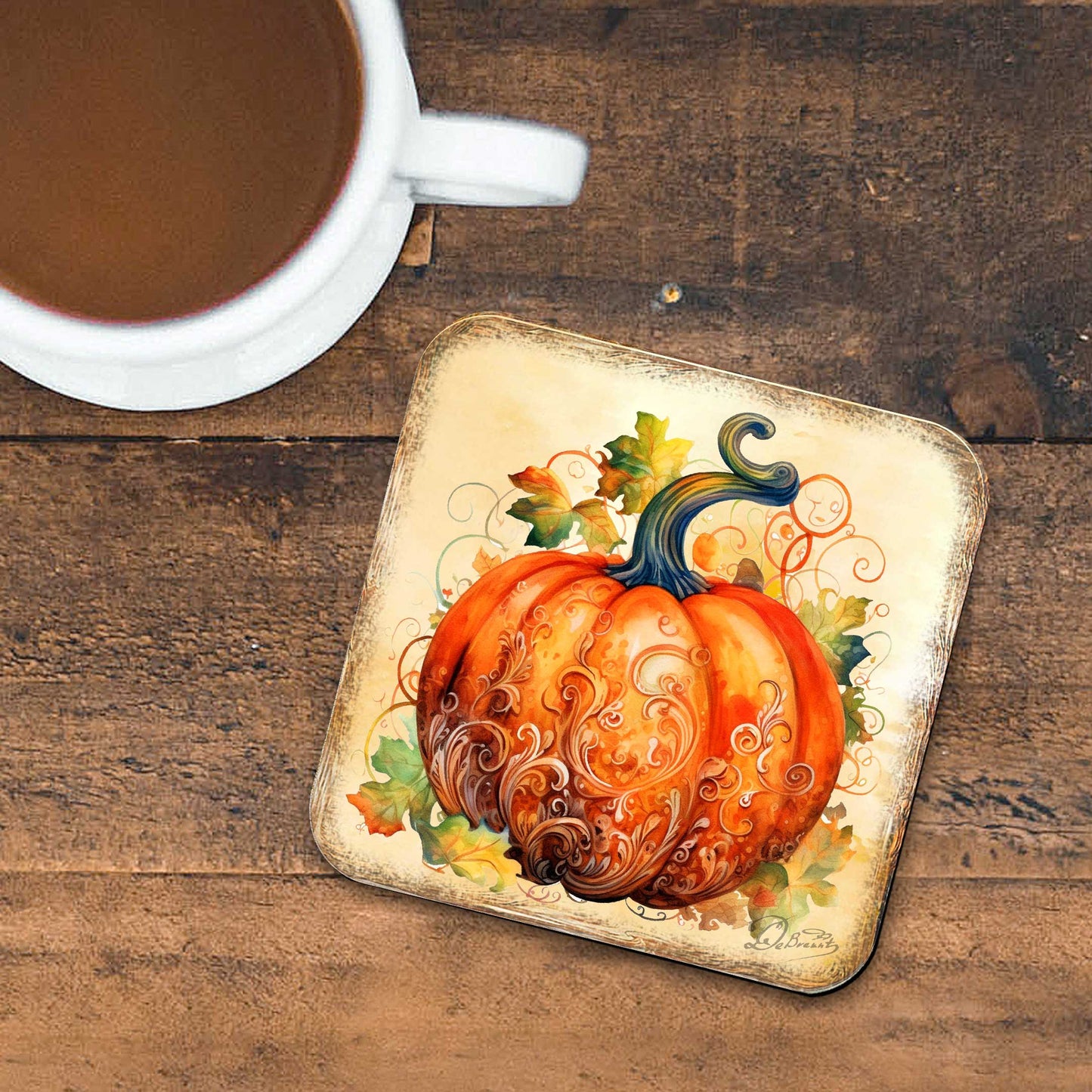 Pumpkin Wooden Cork Coasters Gift Set of 4 by G. Debrekht - Thanksgiving Decor  - 8199447C-S4