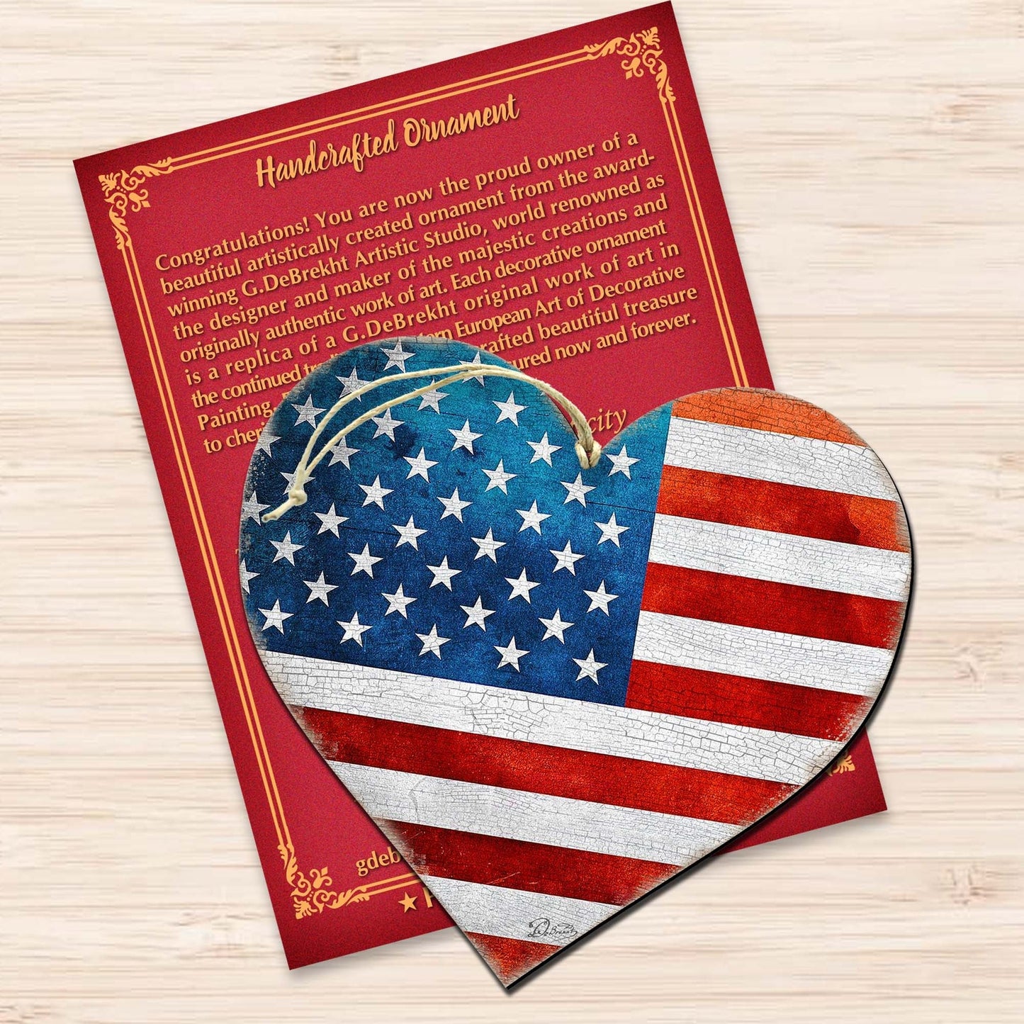 Patriotic Heart Wooden Ornaments - American Christmas Decor - 8187130-2