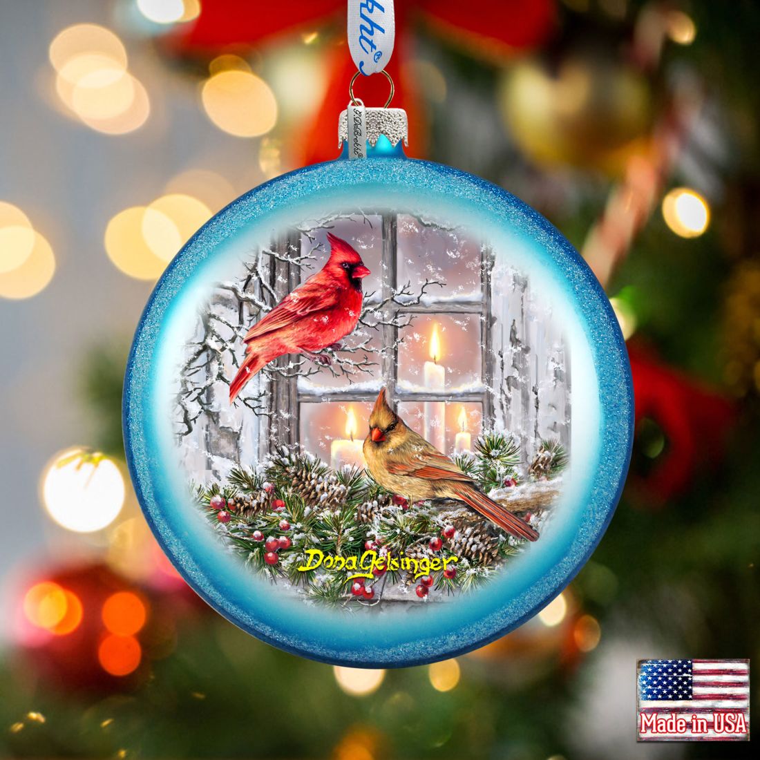 Christmas Cardinals Glass Ornament by D. Gelsinger - Christmas Decor - 71161-DG