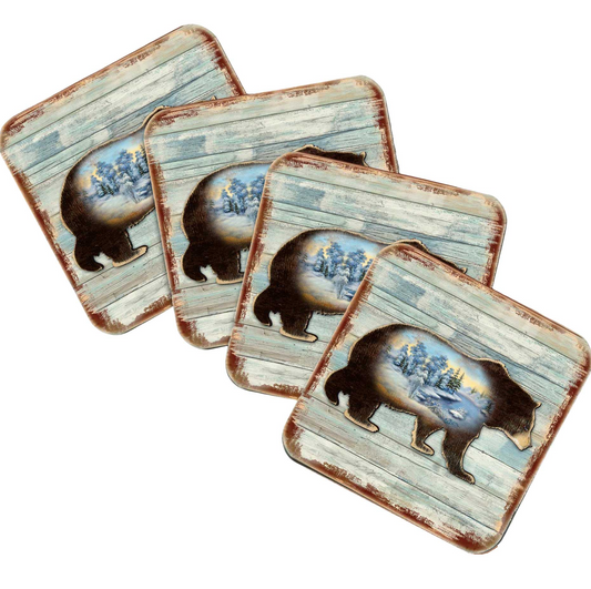 Bear Wooden Cork Coasters Gift Set of 4 by Nature Wonders - Nature Wildlife Decor  - 8198215-9C-S4