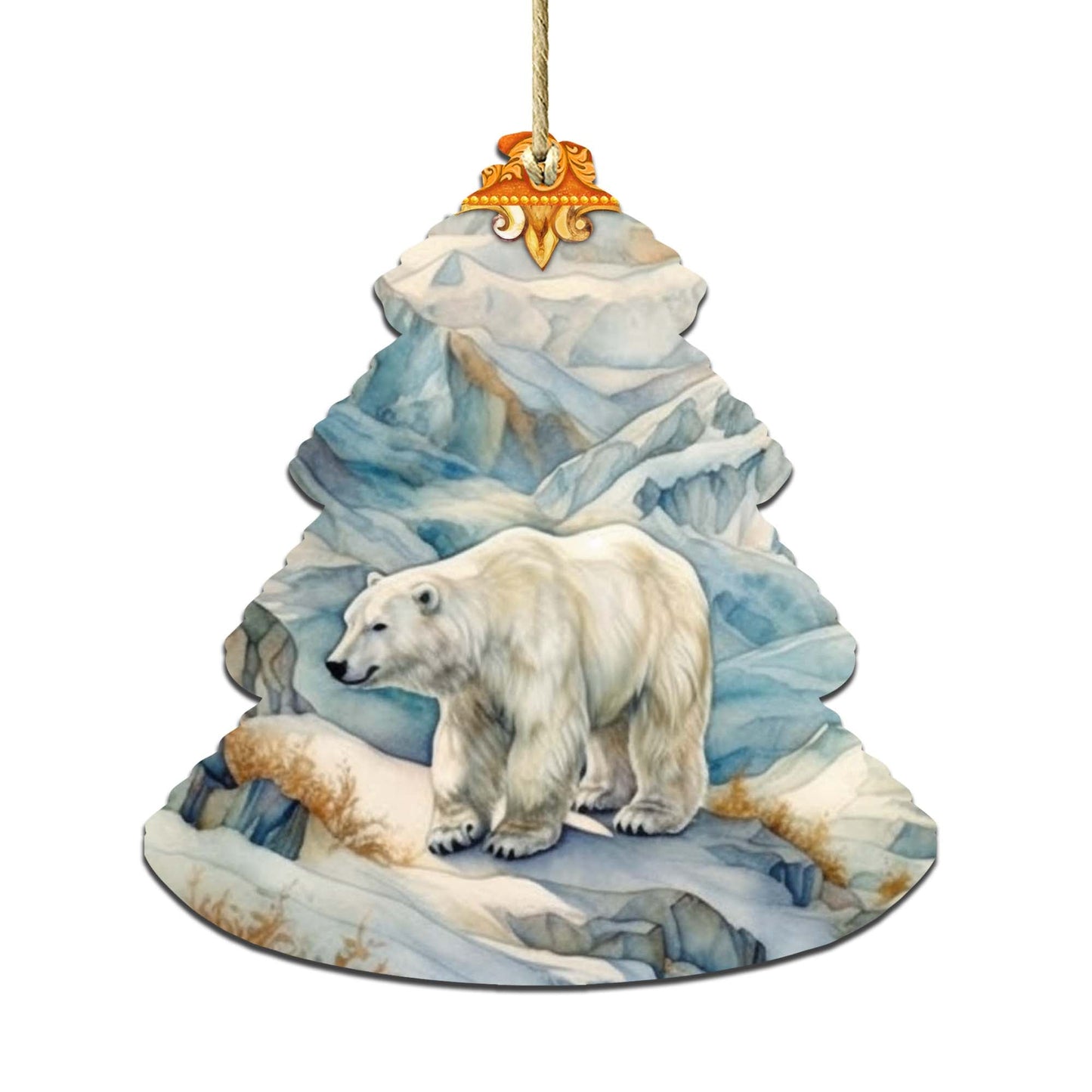 Arctic Glacier Polar Bear Tree Wooden Ornaments by G.Debrekht - Wildlife Holiday Decor - 870011