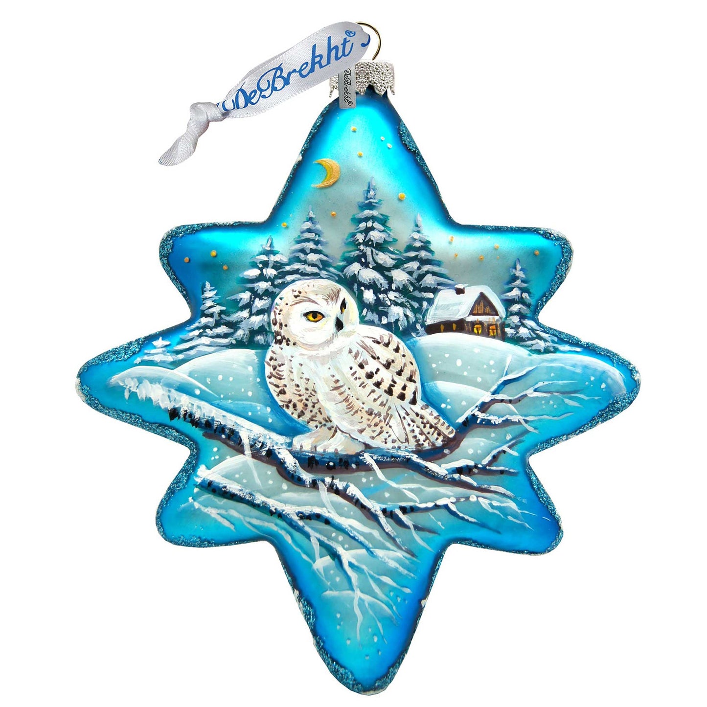 White Owl North Star Glass Ornament by G. DeBrekht - Wildlife Holiday Decor - 755-091