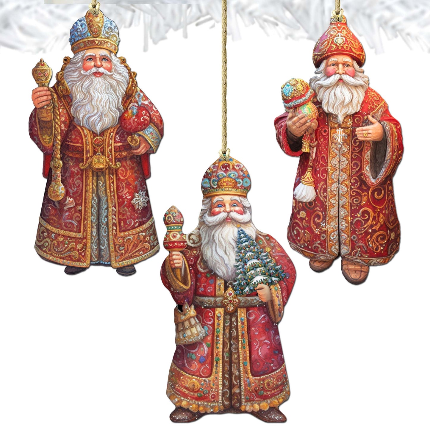 Santa Decorative Wooden Ornaments Set of 3 by G. Debrekht - Christmas Decor - 8091032-S3