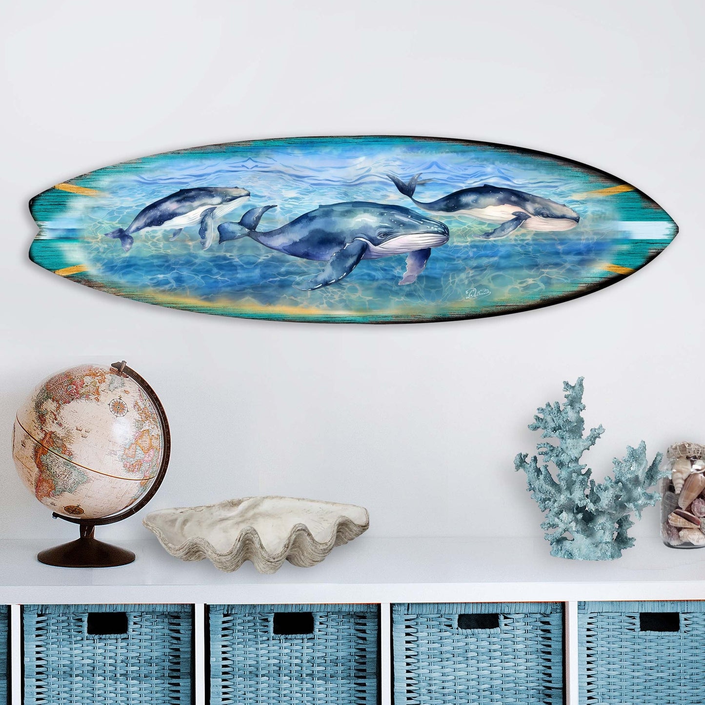 Whale's Harmony Surfboard Coastal Wall Art by G. DeBrekht - Coastal Holiday Decor - 8490114HS