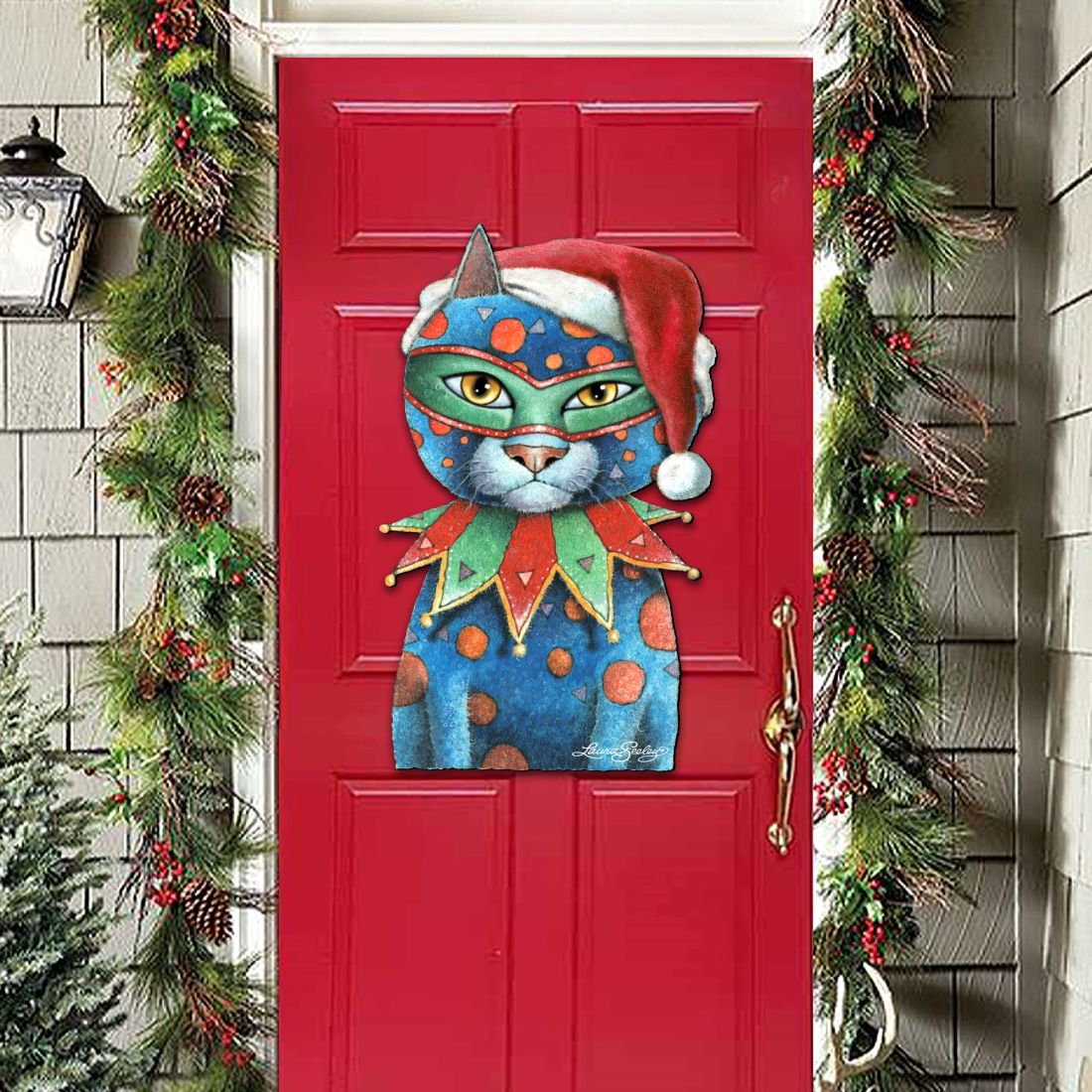 Mardi Gras Santa Cat Holiday Door Decor by Laura Seeley - Pets Dog and Cats Decor - 8512057H