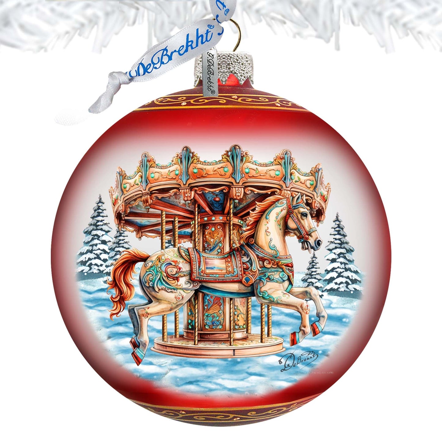 Winter Wonderland Carousel Lg Glass Ornament by G.Debrekht - Christmas Holiday Decor - 73953