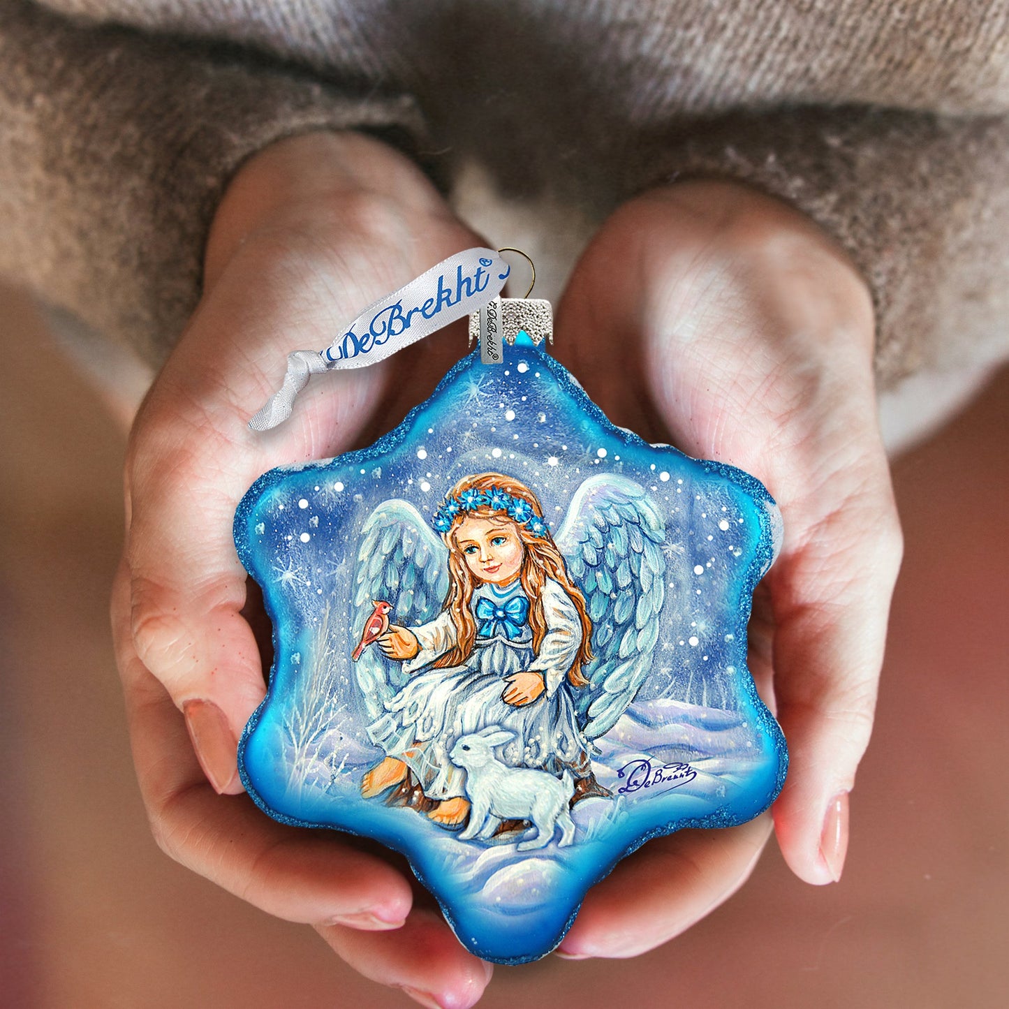 Baby Angel with Bunny Glass Ornament by G. DeBrekht - Nativity Holiday Décor - 754-015