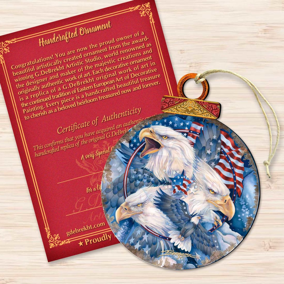 Allegiance Patriotic Eagles Wooden Ornaments by J. Bergsma - Wildlife Holiday Decor - 8591730-JB