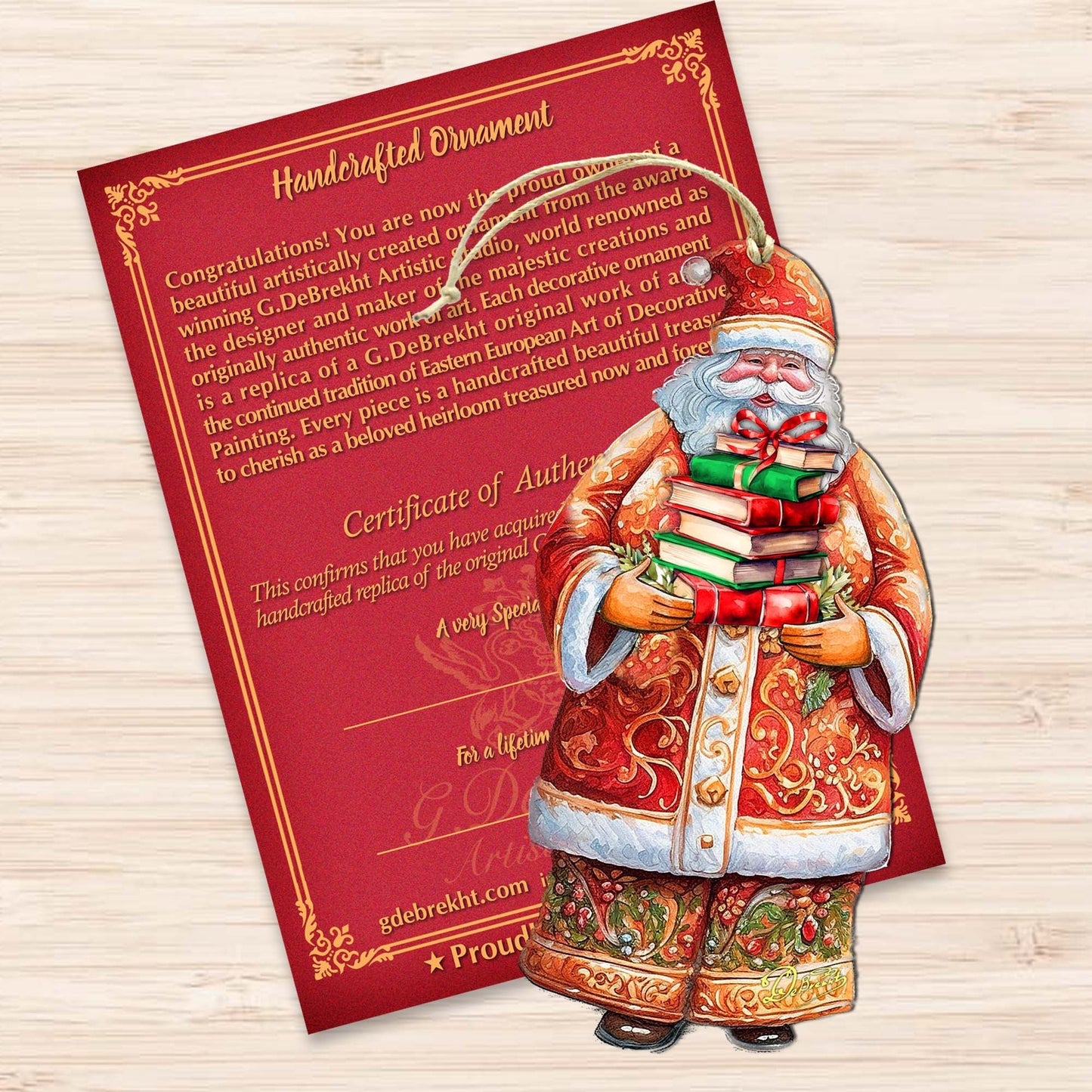 Santa's Book Collection Wooden Ornaments by G. Debrekht - Christmas Santa Snowman Decor - 8691405