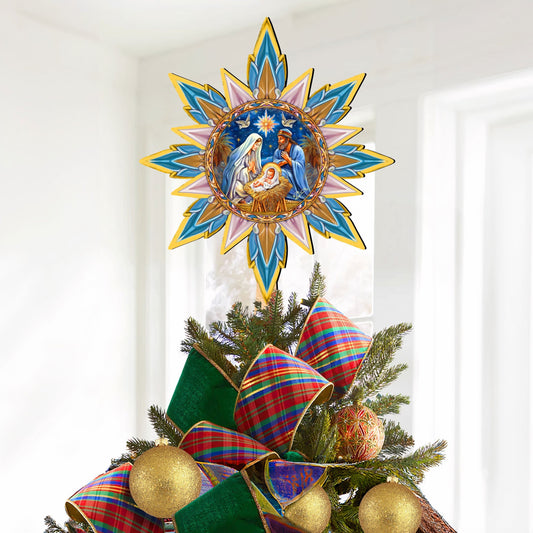 Christmas Story Star Tree Topper Wooden Decor by G. Debrekht - Nativity Holiday Decor - 89501