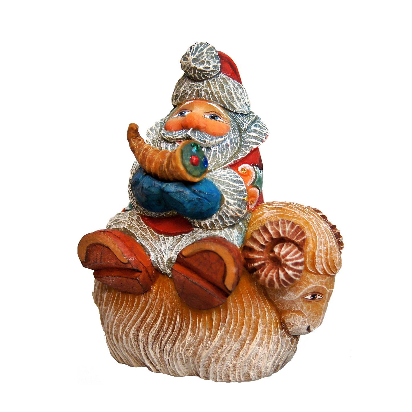 Santa On Ram Sculpted Hand-Painted Christmas Ornament by G. DeBrekht - Christmas Santa Snowman Décor - 63145