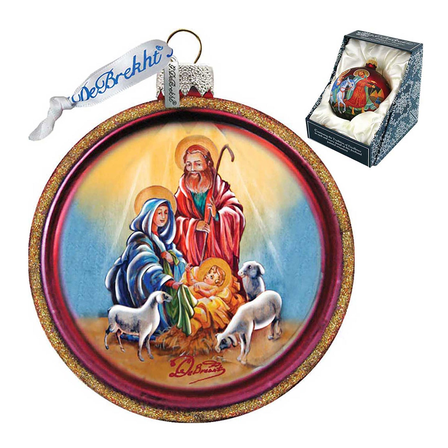 Nativity Cut Ball Glass Ornament by G. DeBrekht - Nativity Holiday Decor - 764-003