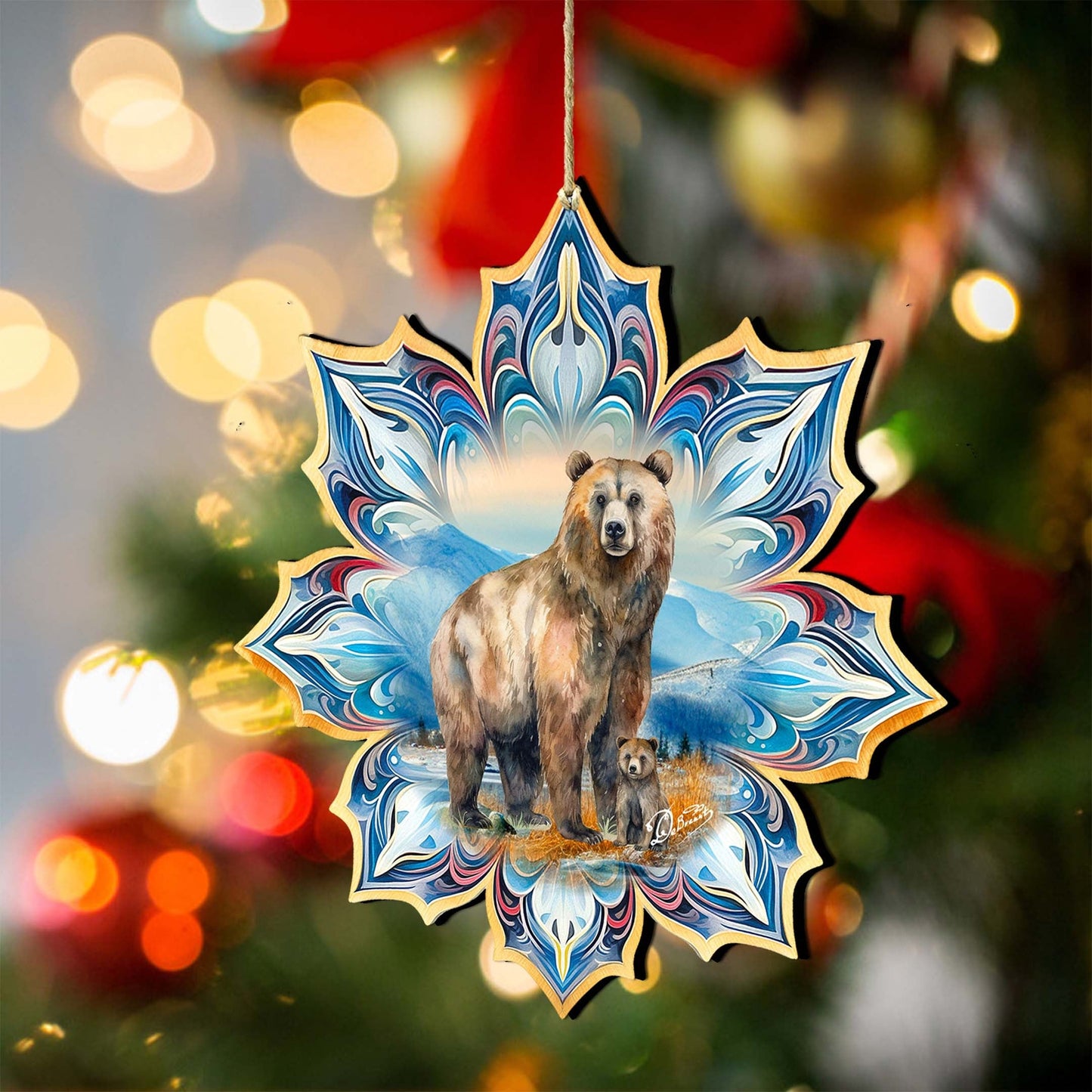 Brown Bear Snowflake Wooden Ornaments by G. Debrekht - Nature Wildlife Decor - 8688409