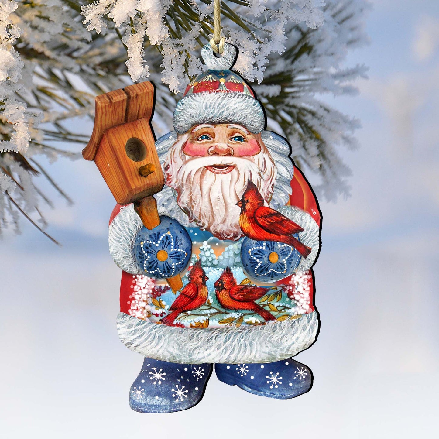 Holiday Bird Christmas Wooden Ornaments by G. DeBrekht - Christmas Santa Snowman Decor - 8118023