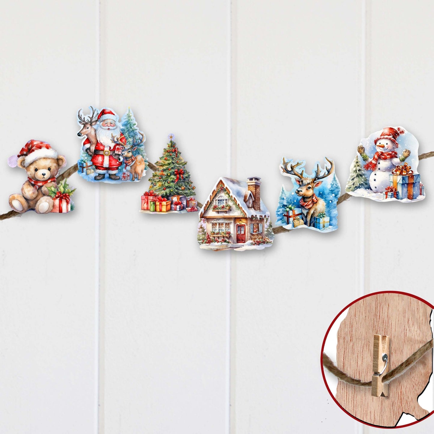 Christmas Is Here Decorative Wooden Clip-on Ornaments Set of 6 by G. Debrekht - Christmas Decor - 8090028C-S6
