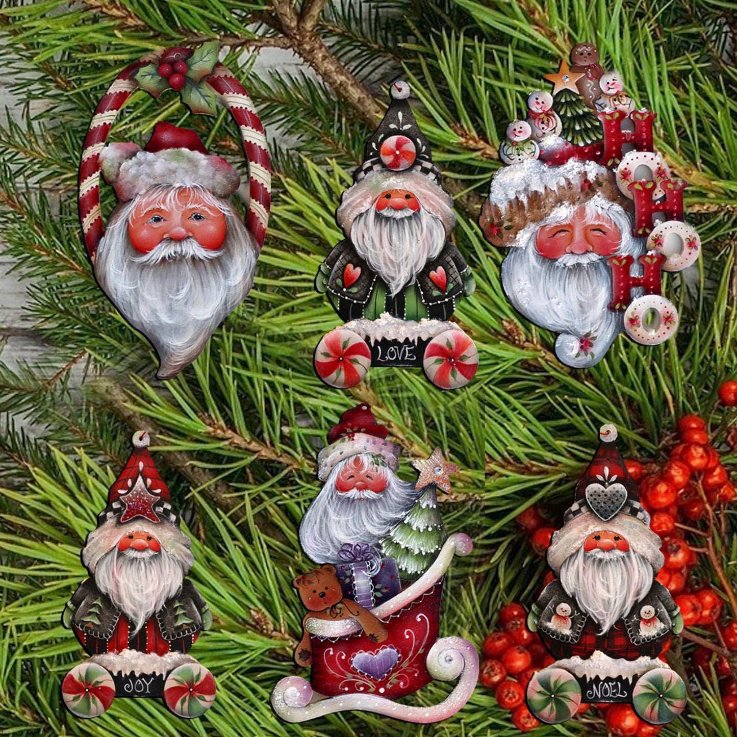Magical Baby Santa Decorative Wooden Clip-on Ornaments Set of 6 by Jamie Mills-Price - Christmas Santa Snowman Decor - 8090051C-MP-S6