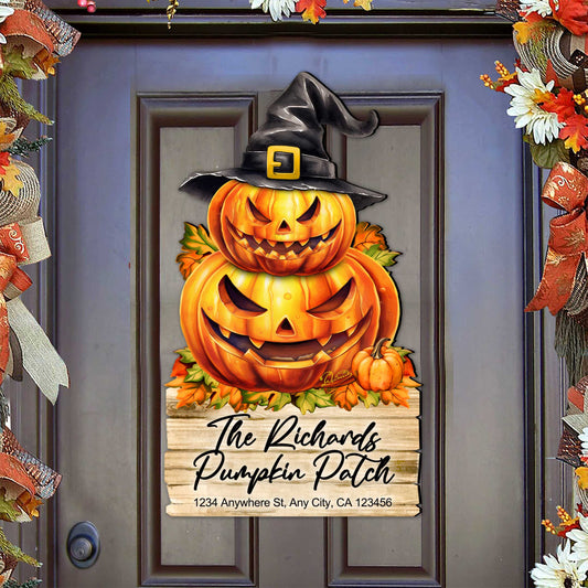 Custom Pumpkin Patch Family Door Hanger - Halloween Decor - 8652823HC