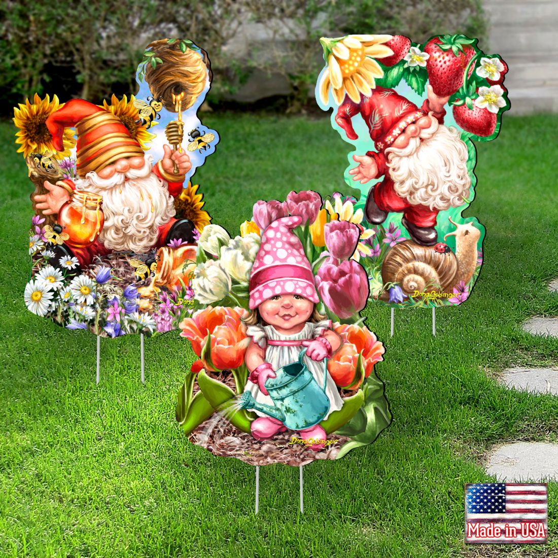 Sweet Blossom & Dream Gnome Dwarf Outdoor Garden Set of 3 by D. Gelsinger - Easter Spring Decor - 8461060-S3M-DG