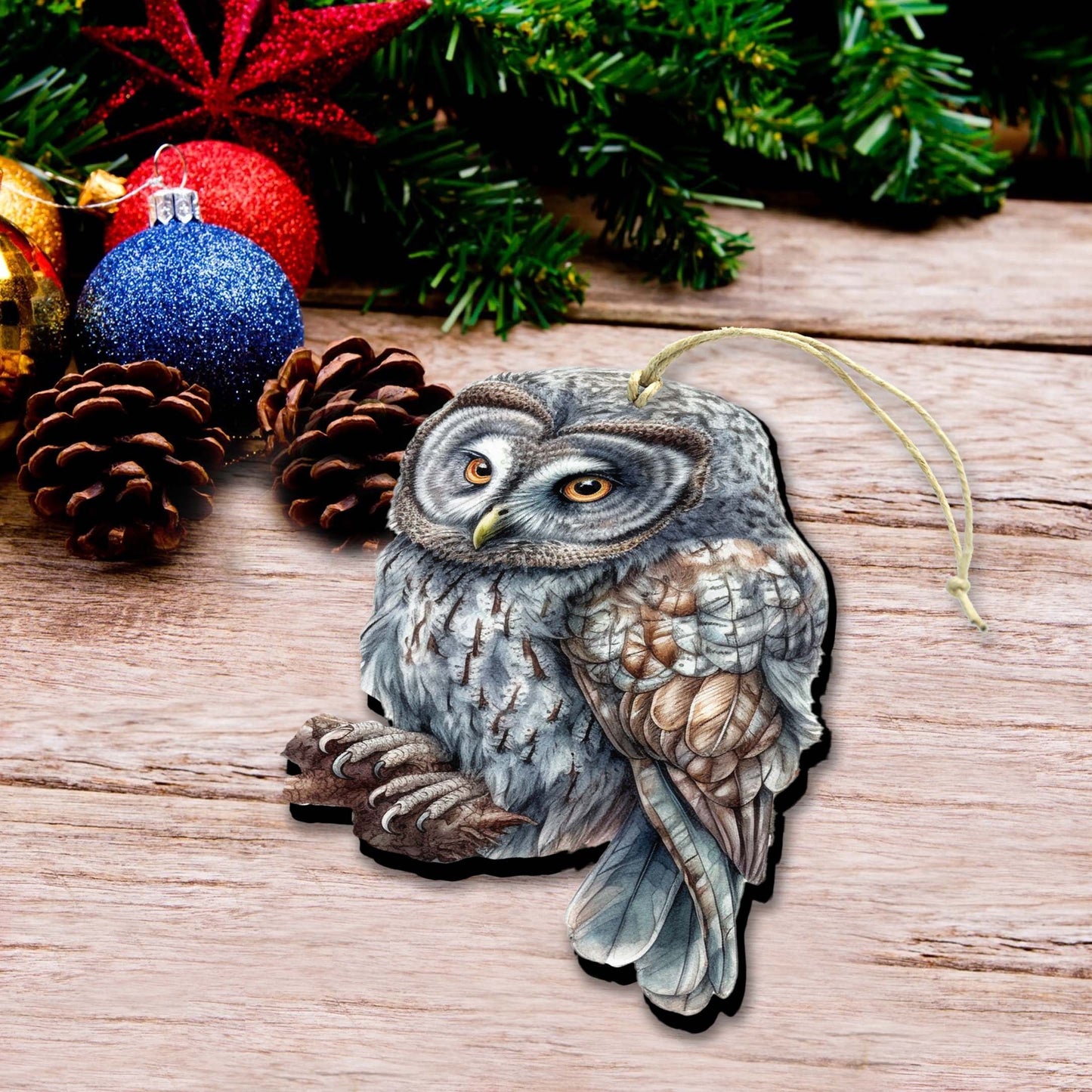 Alaskan Nothern Hawk Owl Wooden Ornaments by G.Debrekht - Wildlife Holiday Décor - 8710004-1