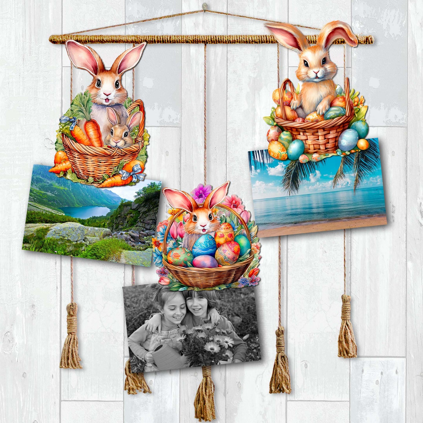 Eggs and Bunnies Decorative Wooden Clip-on Ornaments Set of 3 by G. Debrekht - Easter Decor - 8091057C-S3