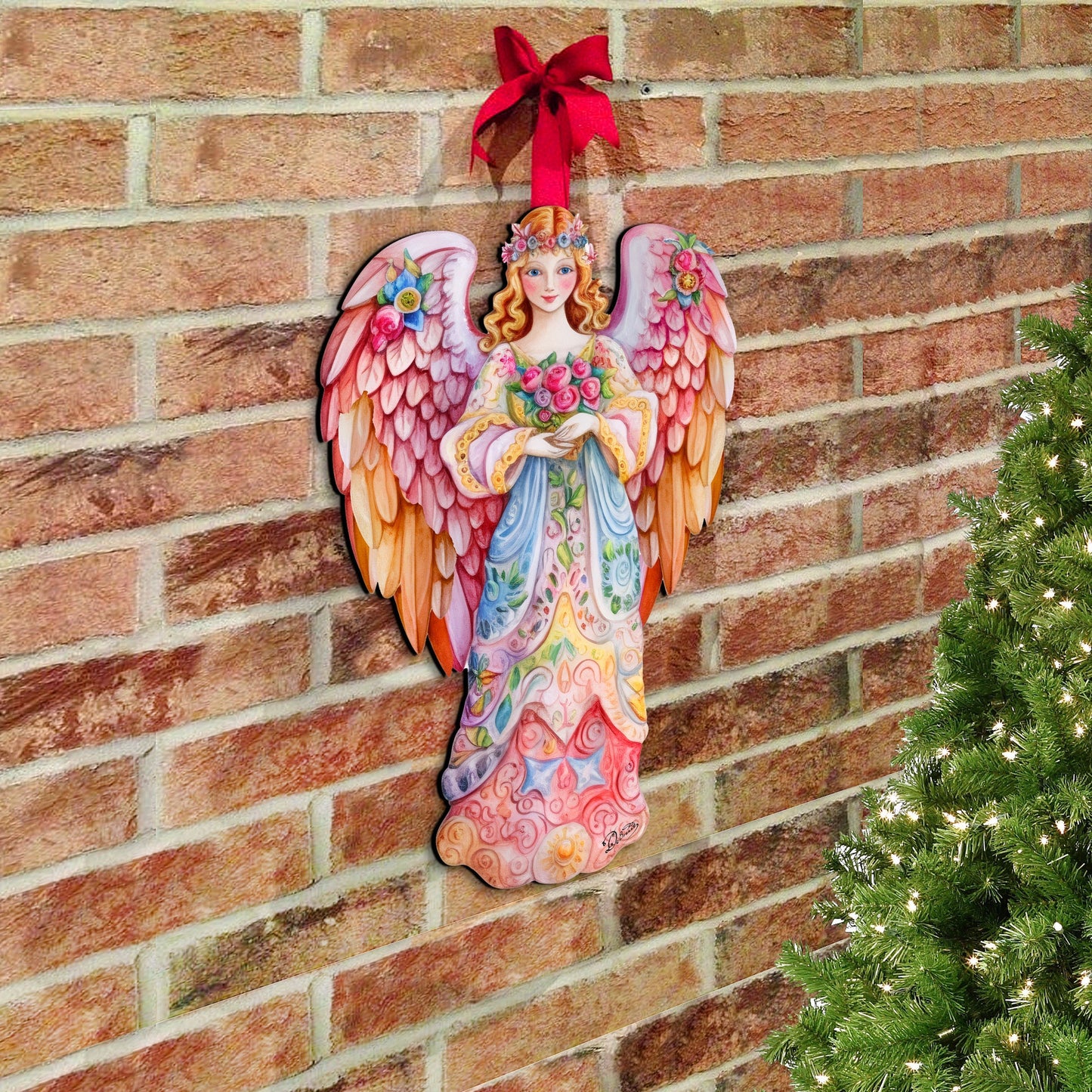 Pink Floral Angel Holiday Door Decor  by G. Debrekht - Christmas Decor - 8611023H