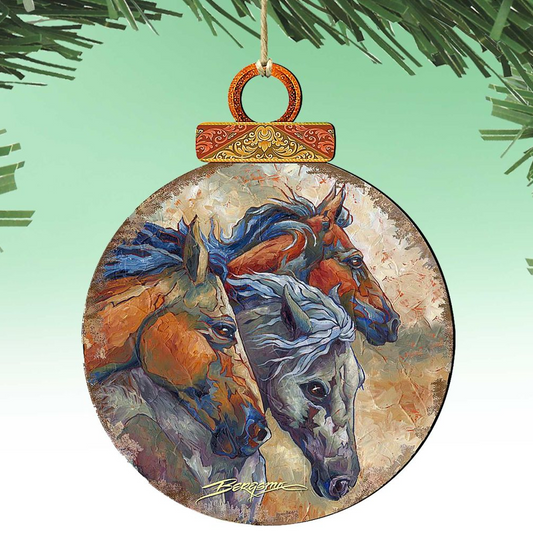Let Them Run Horse Heads Wooden Ornaments by J. Bergsma - Wildlife Holiday Decor - 8591259-JB