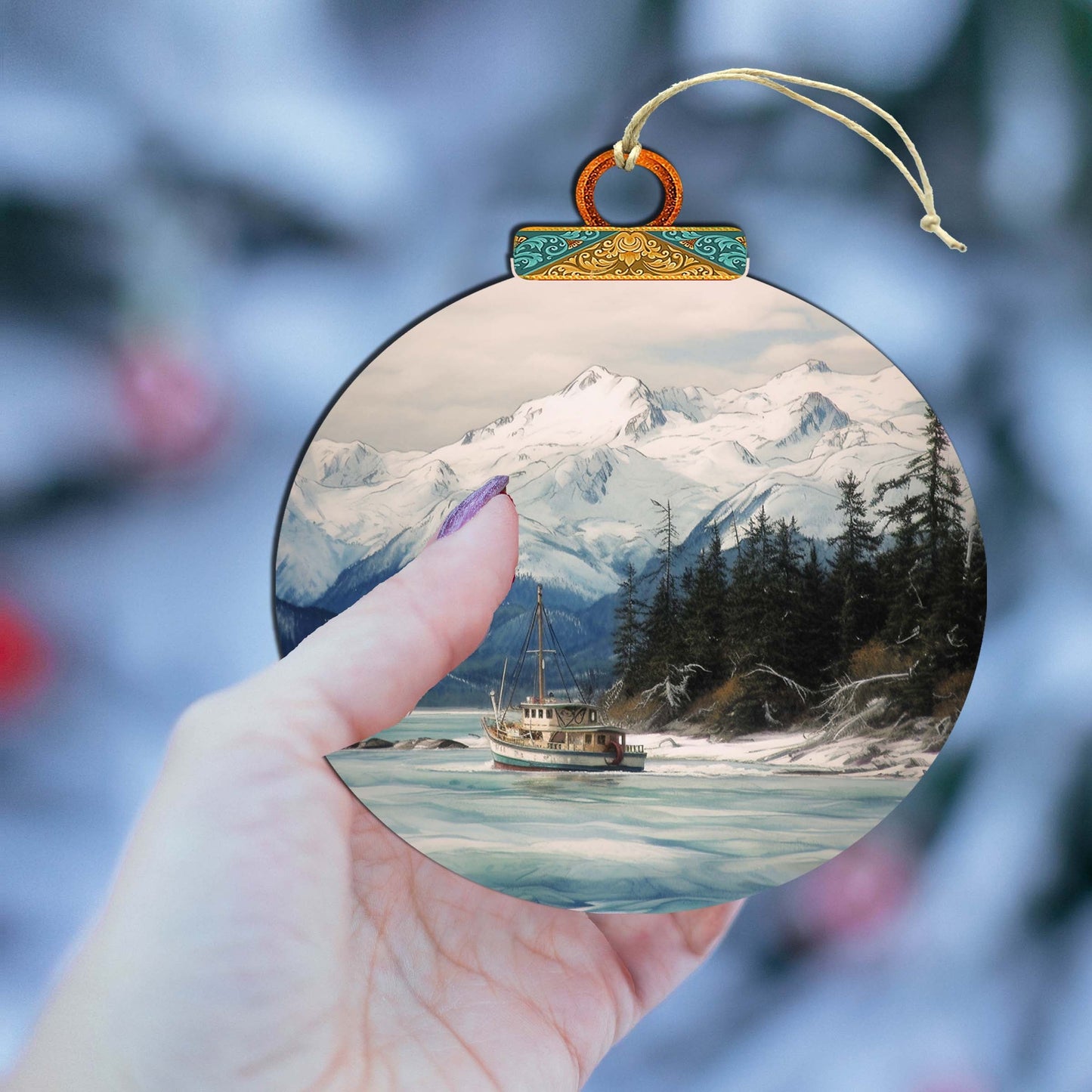 Alaskan Mountain Fishing Wooden Ornaments by G.Debrekht - Wildlife Holiday Decor - 870069