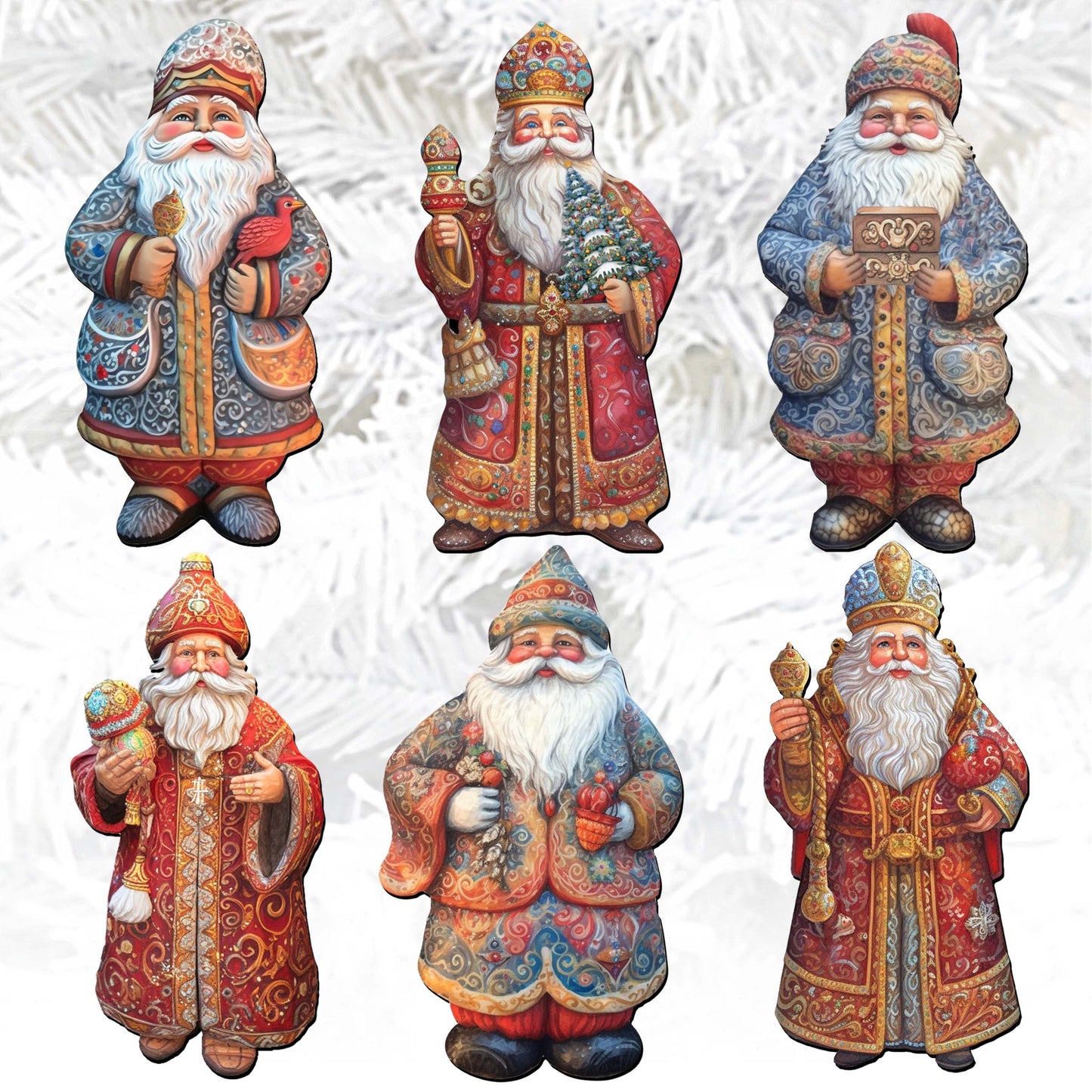 Santa Decorative Wooden Clip-on Ornaments Set of 6 by G. Debrekht - Christmas Decor - 8090032C-S6