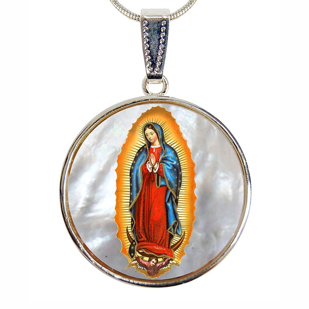 Lady of Guadalupe Silver Plated Mother of Pearl Necklace Jewelry - 43032