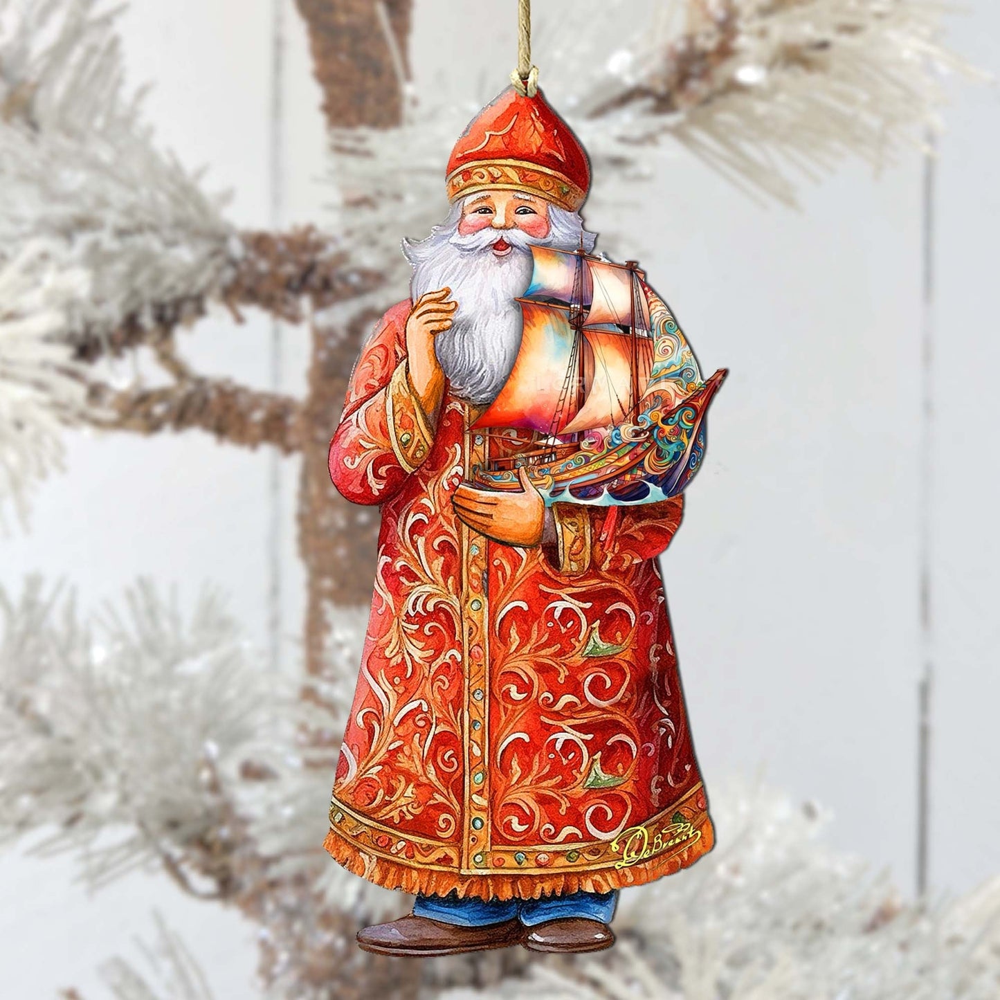 Holiday Cruise with Santa Wooden Ornaments by G. Debrekht - Christmas Santa Snowman Decor - 8691408